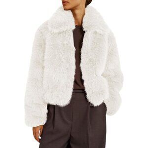 Women's Faux Fur Coat Winter Shaggy Casual Oversized Lapel Jackets Warm White
